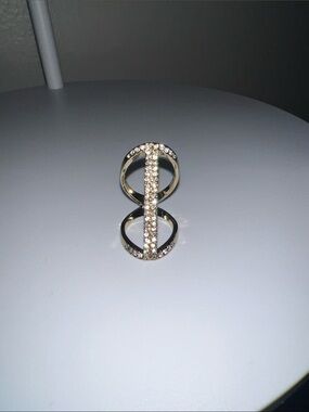 Express Gold-Tone Double Band Crystal Ring